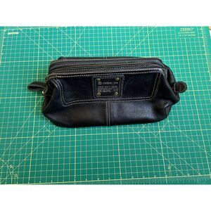 Fossil Vintage Toiletry Bag Leather Travel Shaving Wide Mouth